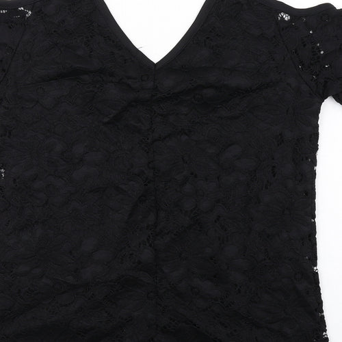Very Womens Black Polyamide Basic T-Shirt Size 10 V-Neck - Cold Shoulder