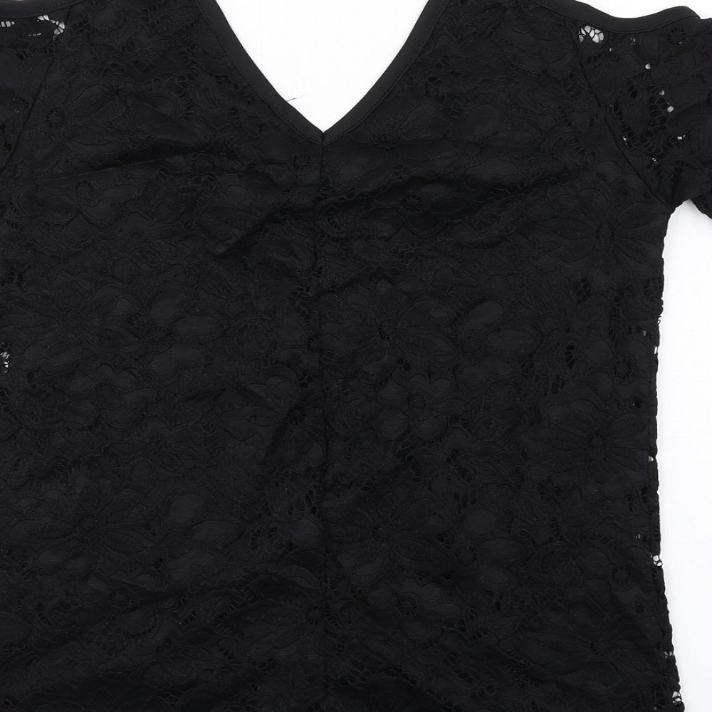 Very Womens Black Polyamide Basic T-Shirt Size 10 V-Neck - Cold Shoulder