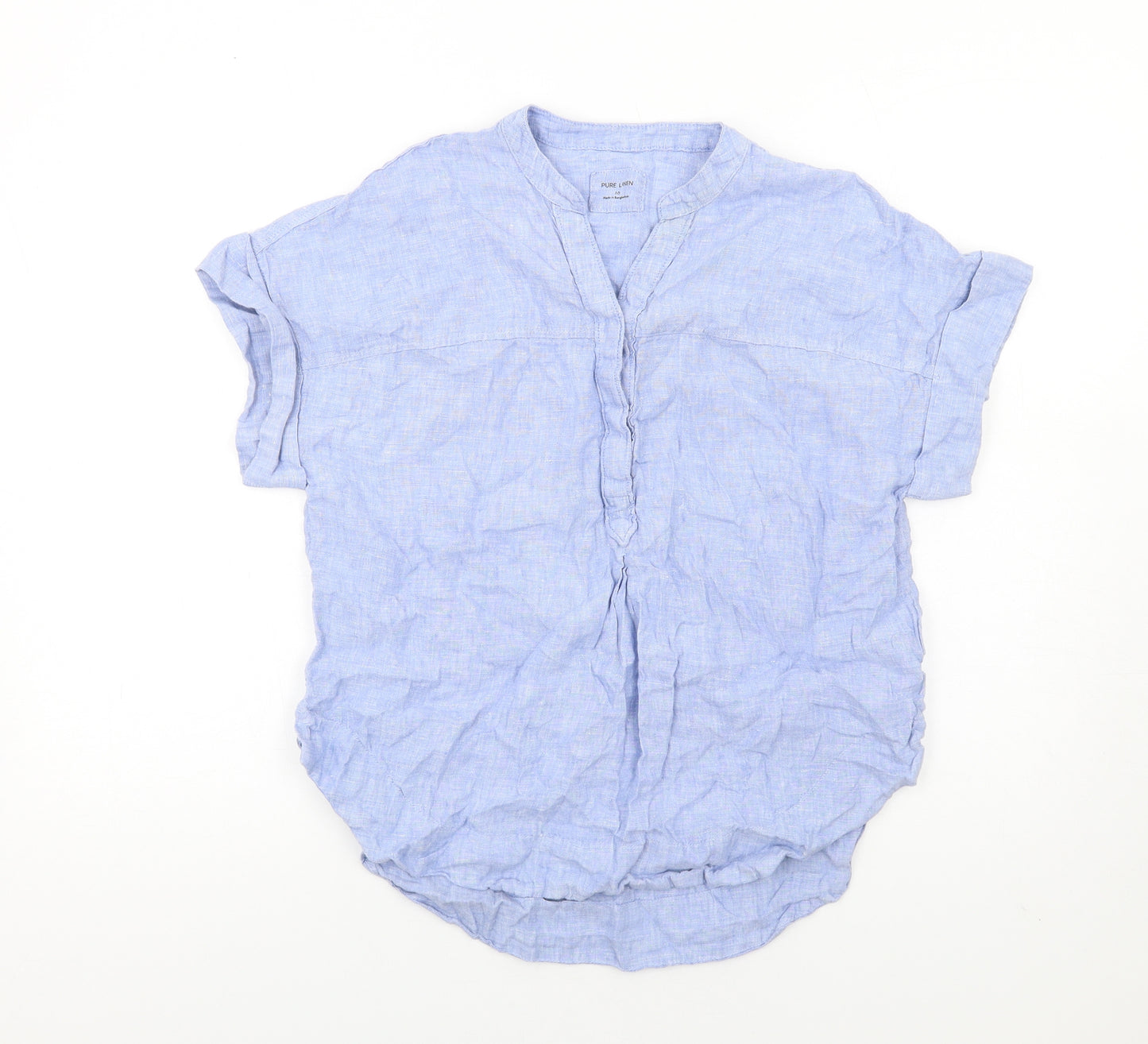 Marks and Spencer Womens Blue Linen Basic T-Shirt Size 10 V-Neck