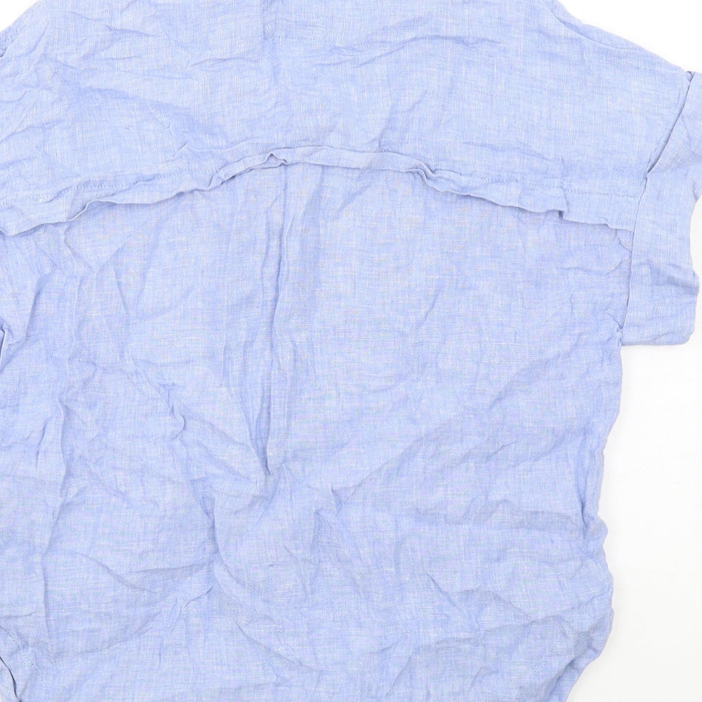 Marks and Spencer Womens Blue Linen Basic T-Shirt Size 10 V-Neck