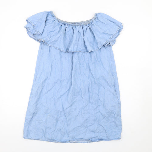 Zara Womens Blue Lyocell A-Line Size M Off the Shoulder Pullover