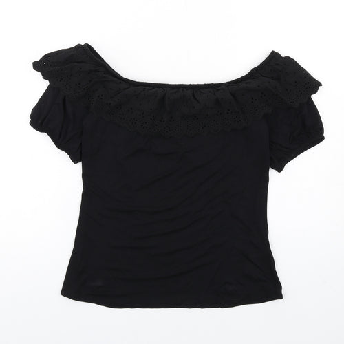 Very Womens Black Viscose Basic T-Shirt Size 12 Off the Shoulder