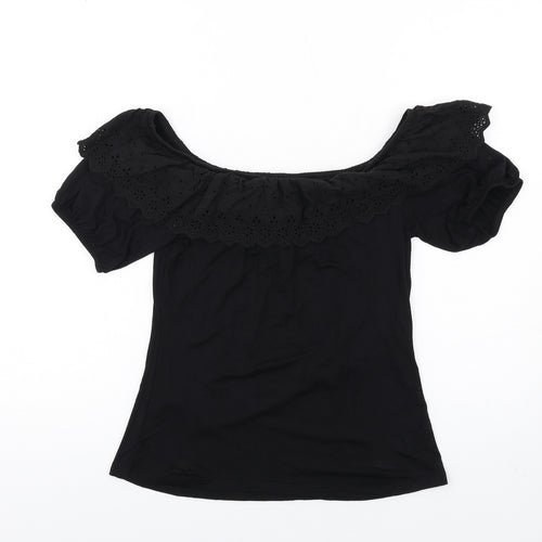 Very Womens Black Viscose Basic T-Shirt Size 12 Off the Shoulder