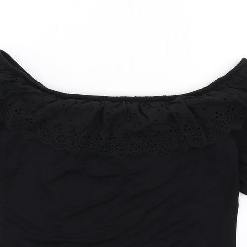 Very Womens Black Viscose Basic T-Shirt Size 12 Off the Shoulder
