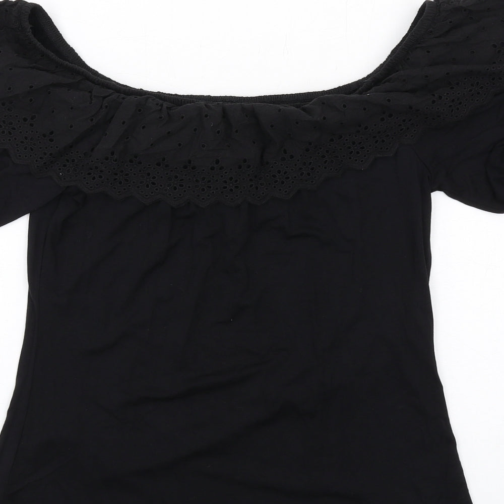 Very Womens Black Viscose Basic T-Shirt Size 12 Off the Shoulder