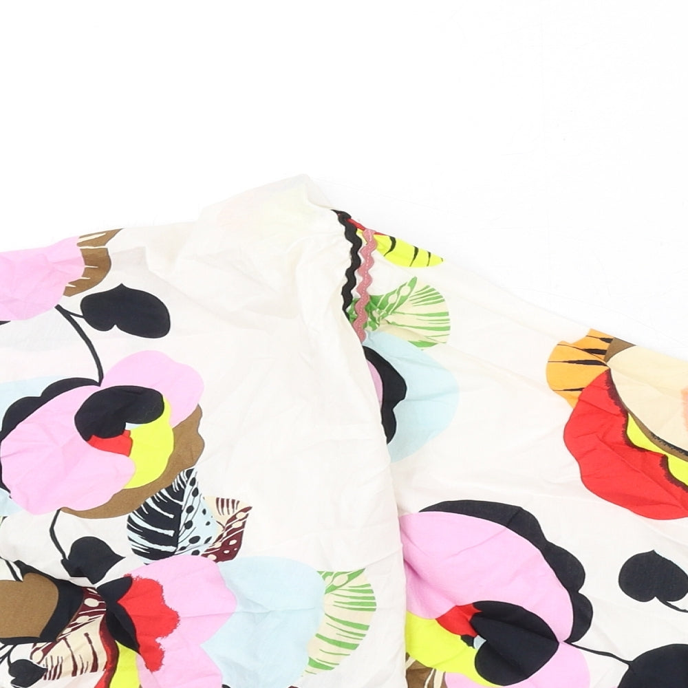 Zara Womens Multicoloured Geometric Cotton Cropped T-Shirt Size S One Shoulder
