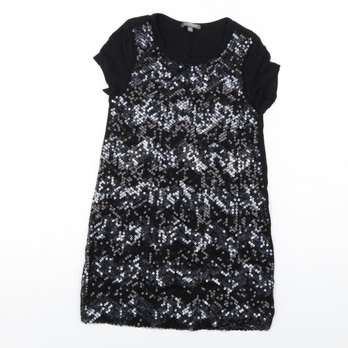 Marks and Spencer Girls Black Vinyl A-Line Size 8-9 Years Round Neck Pullover - Sequins