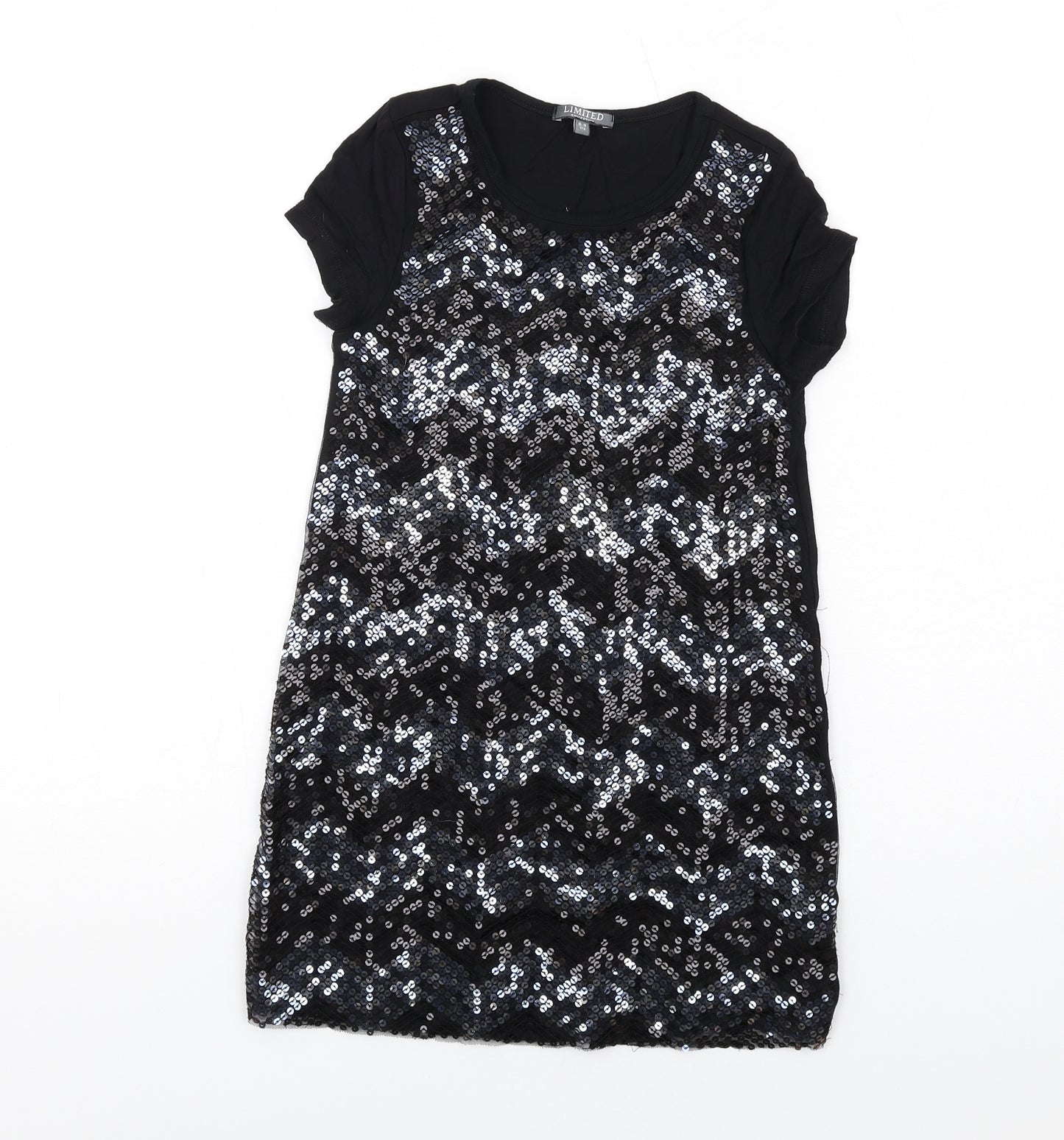 Marks and Spencer Girls Black Vinyl A-Line Size 8-9 Years Round Neck Pullover - Sequins