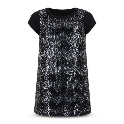 Marks and Spencer Girls Black Vinyl A-Line Size 8-9 Years Round Neck Pullover - Sequins