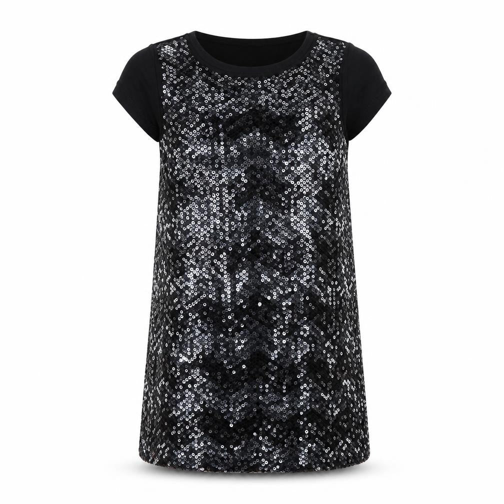 Marks and Spencer Girls Black Vinyl A-Line Size 8-9 Years Round Neck Pullover - Sequins