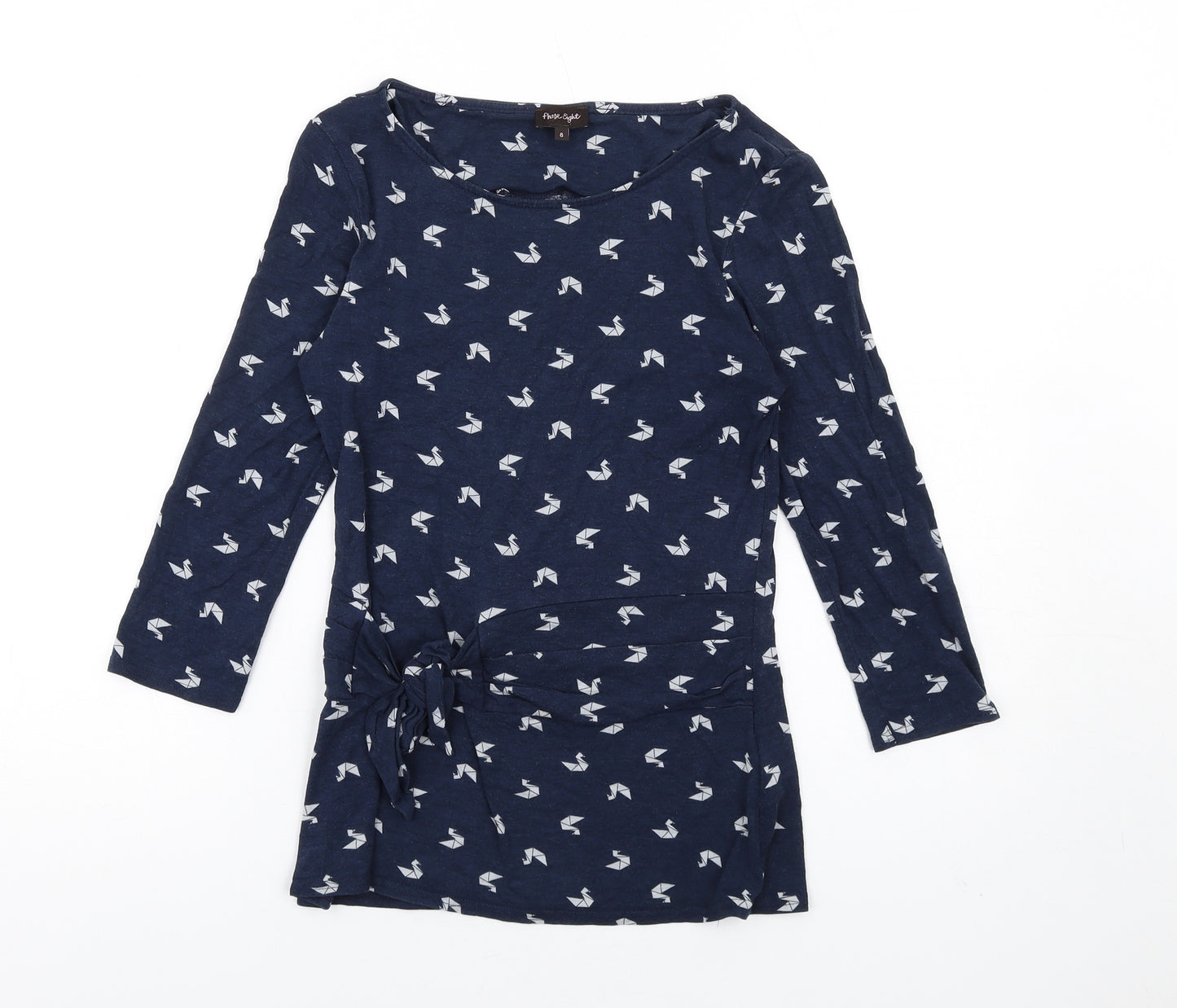 Phase Eight Womens Blue Geometric Viscose Basic T-Shirt Size 8 Round Neck