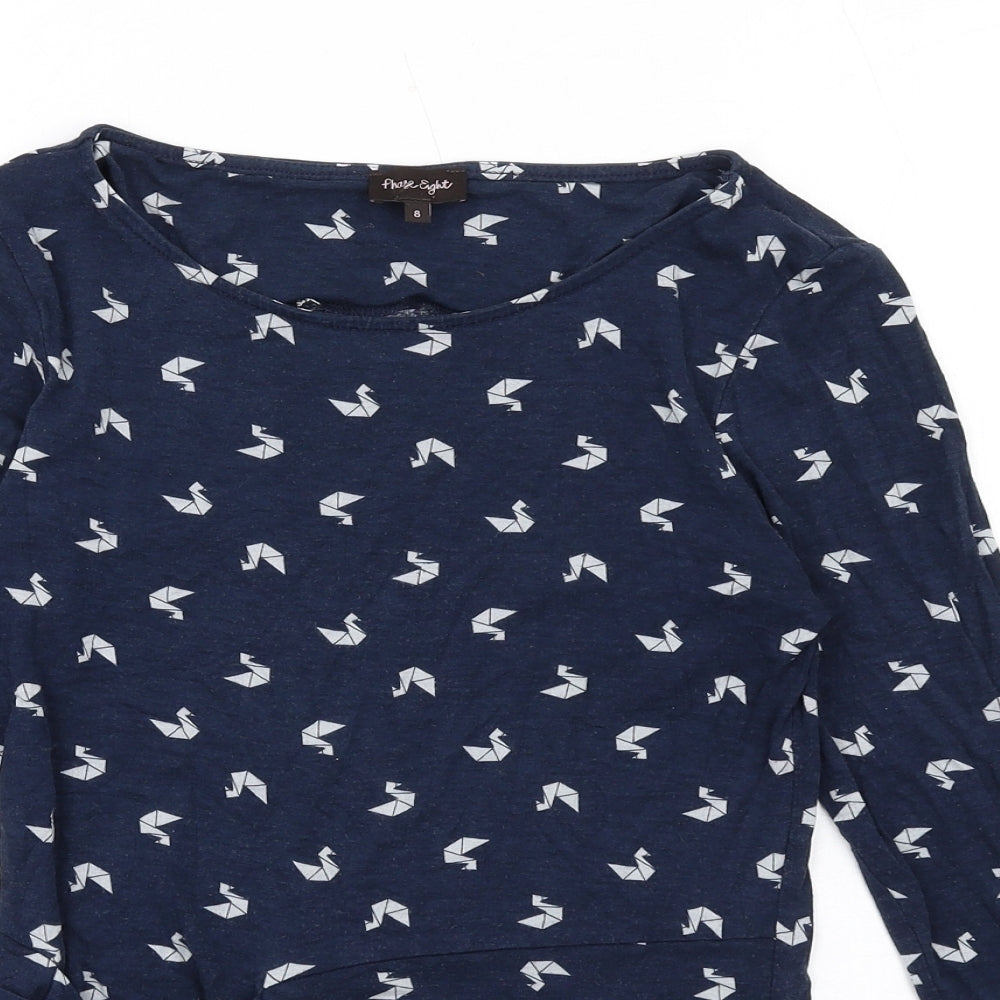 Phase Eight Womens Blue Geometric Viscose Basic T-Shirt Size 8 Round Neck