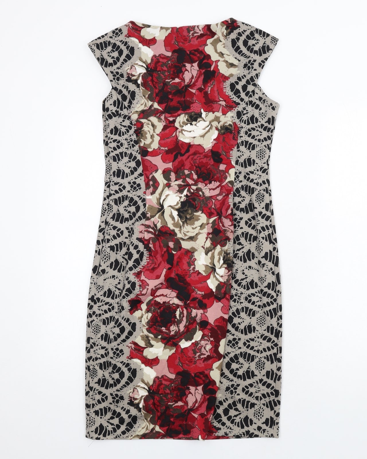 London Times Womens Multicoloured Geometric Polyester Pencil Dress Size 8 Boat Neck Zip