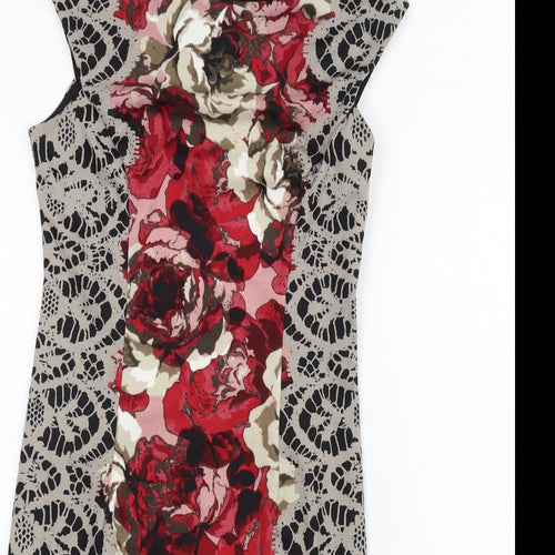 London Times Womens Multicoloured Geometric Polyester Pencil Dress Size 8 Boat Neck Zip