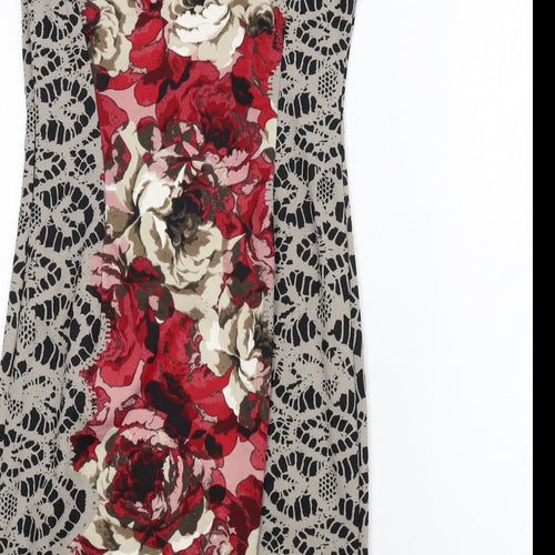 London Times Womens Multicoloured Geometric Polyester Pencil Dress Size 8 Boat Neck Zip
