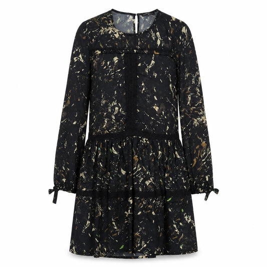 Front view of Label Lab women’s black polyester a-line, size UK 10, round neck button