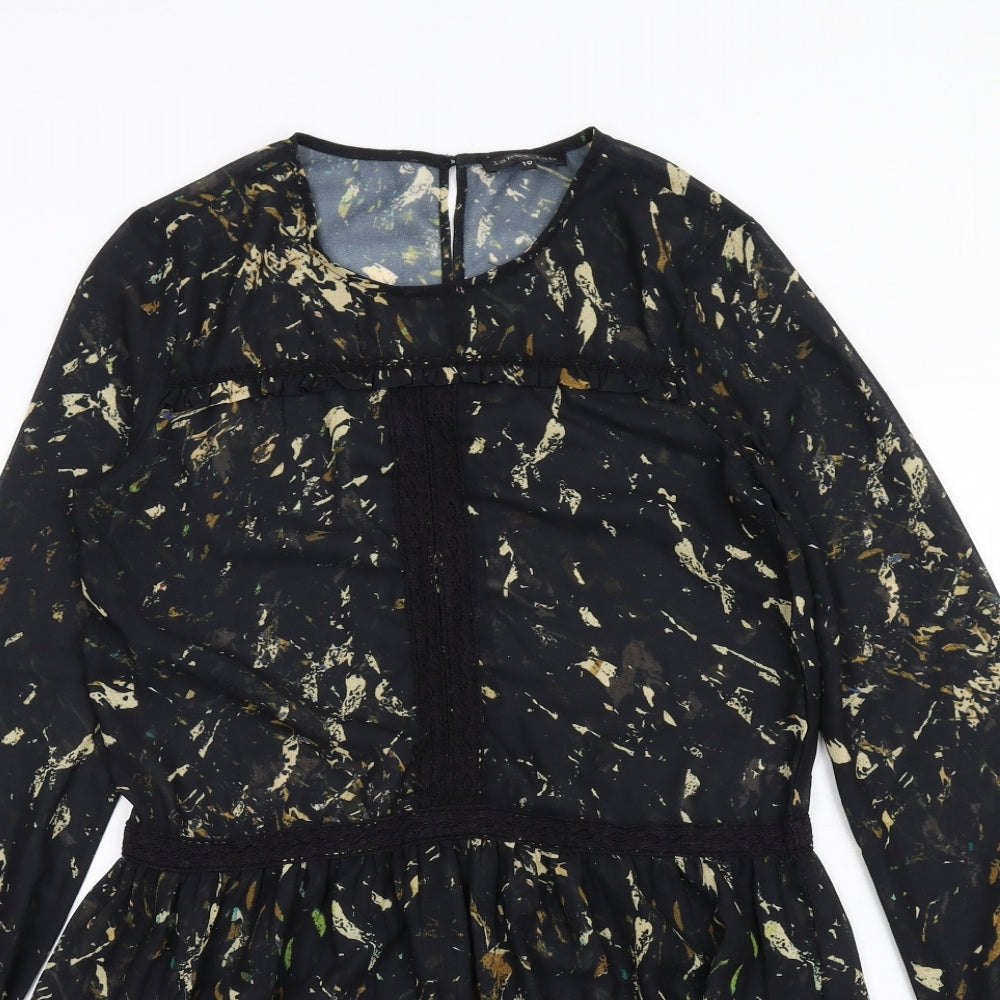 Label Lab Womens Black Polyester A-Line Size 10 Round Neck Button