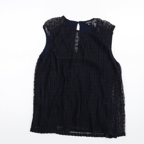 Warehouse Womens Blue Polka Dot Viscose Basic Blouse Size 12 Round Neck - Pleated