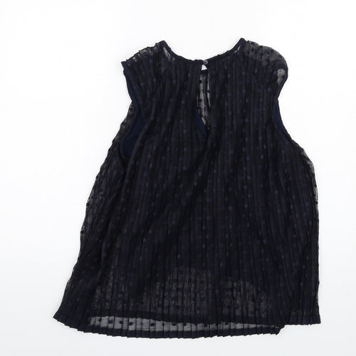 Warehouse Womens Blue Polka Dot Viscose Basic Blouse Size 12 Round Neck - Pleated
