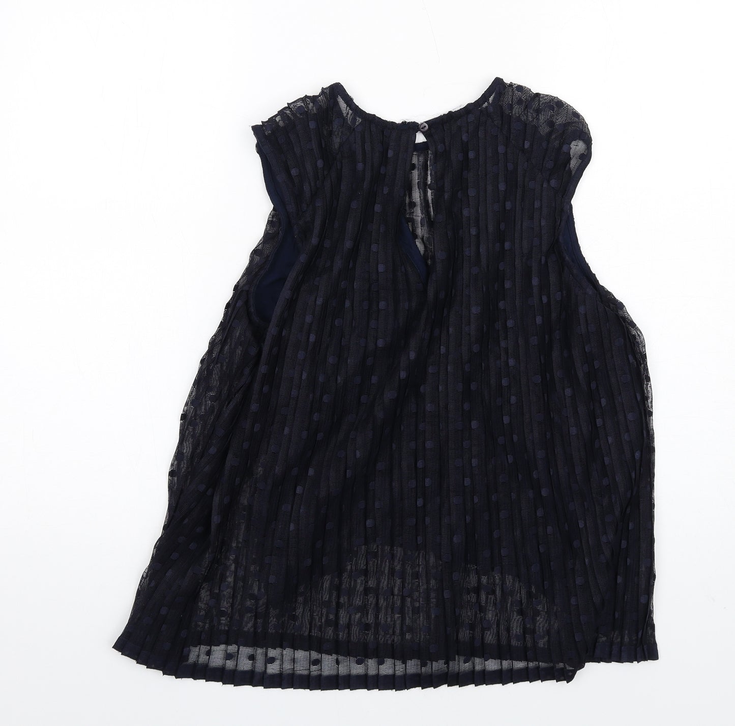 Warehouse Womens Blue Polka Dot Viscose Basic Blouse Size 12 Round Neck - Pleated