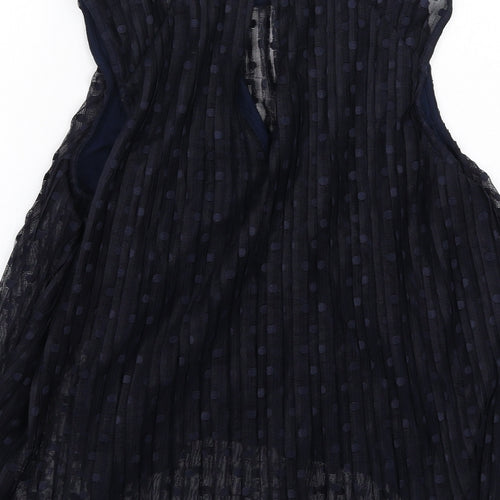 Warehouse Womens Blue Polka Dot Viscose Basic Blouse Size 12 Round Neck - Pleated