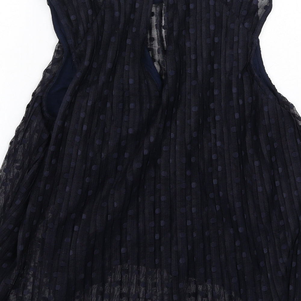 Warehouse Womens Blue Polka Dot Viscose Basic Blouse Size 12 Round Neck - Pleated