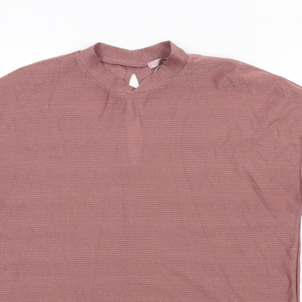NEXT Womens Pink Polyester Basic T-Shirt Size 14 Mock Neck