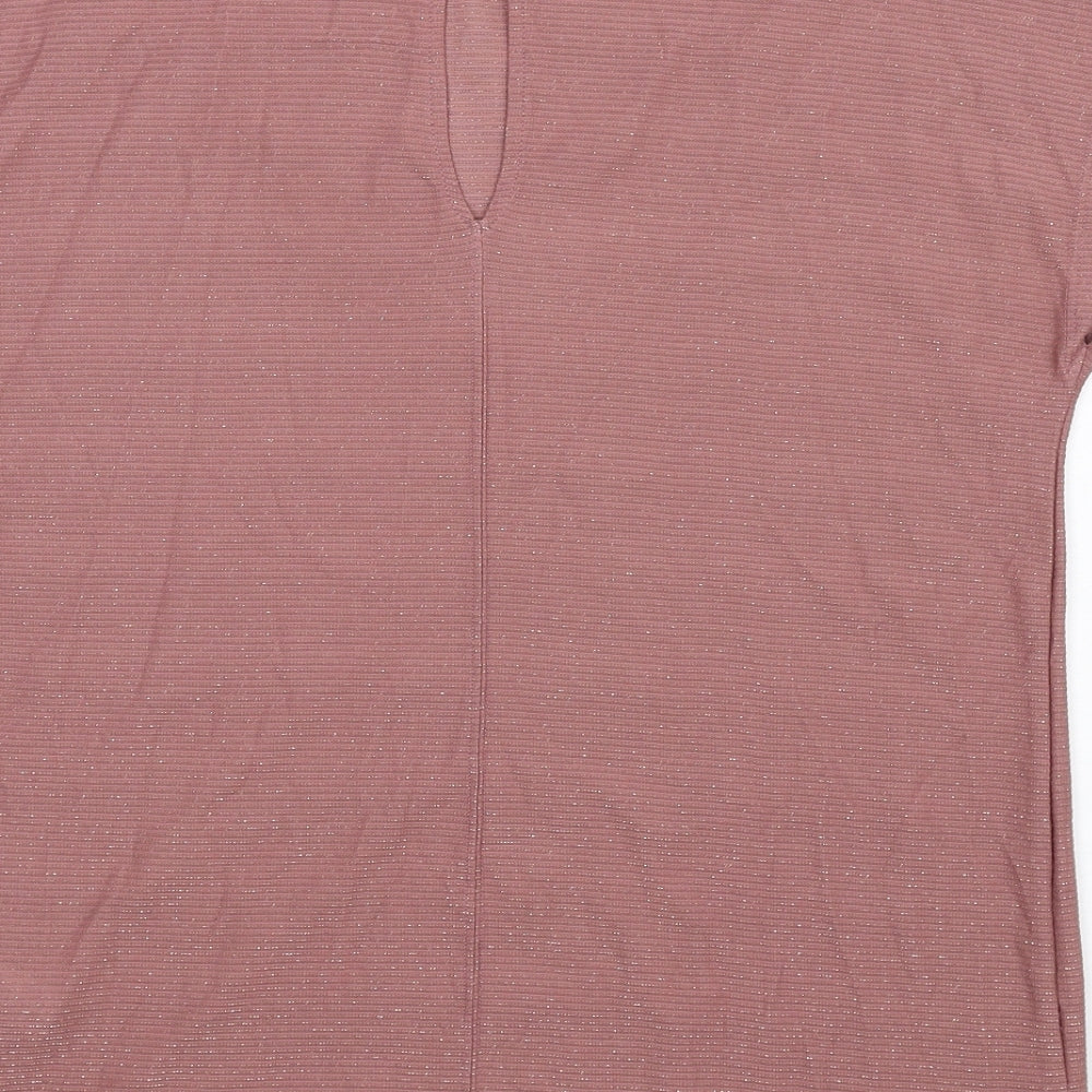 NEXT Womens Pink Polyester Basic T-Shirt Size 14 Mock Neck