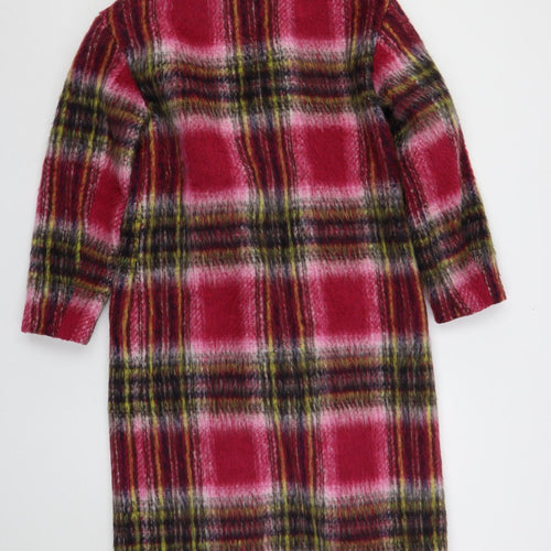 Marks and Spencer Womens Pink Plaid Overcoat Coat Size S Button