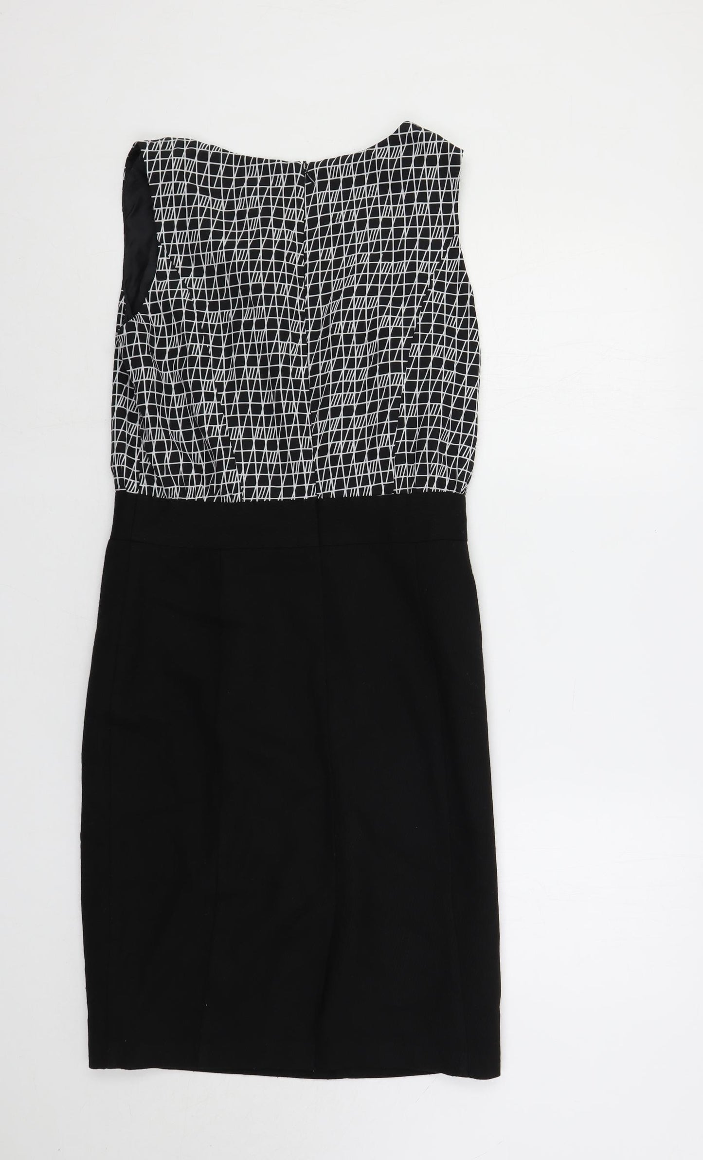 NEXT Womens Black Geometric Polyester Pencil Dress Size 10 V-Neck Zip