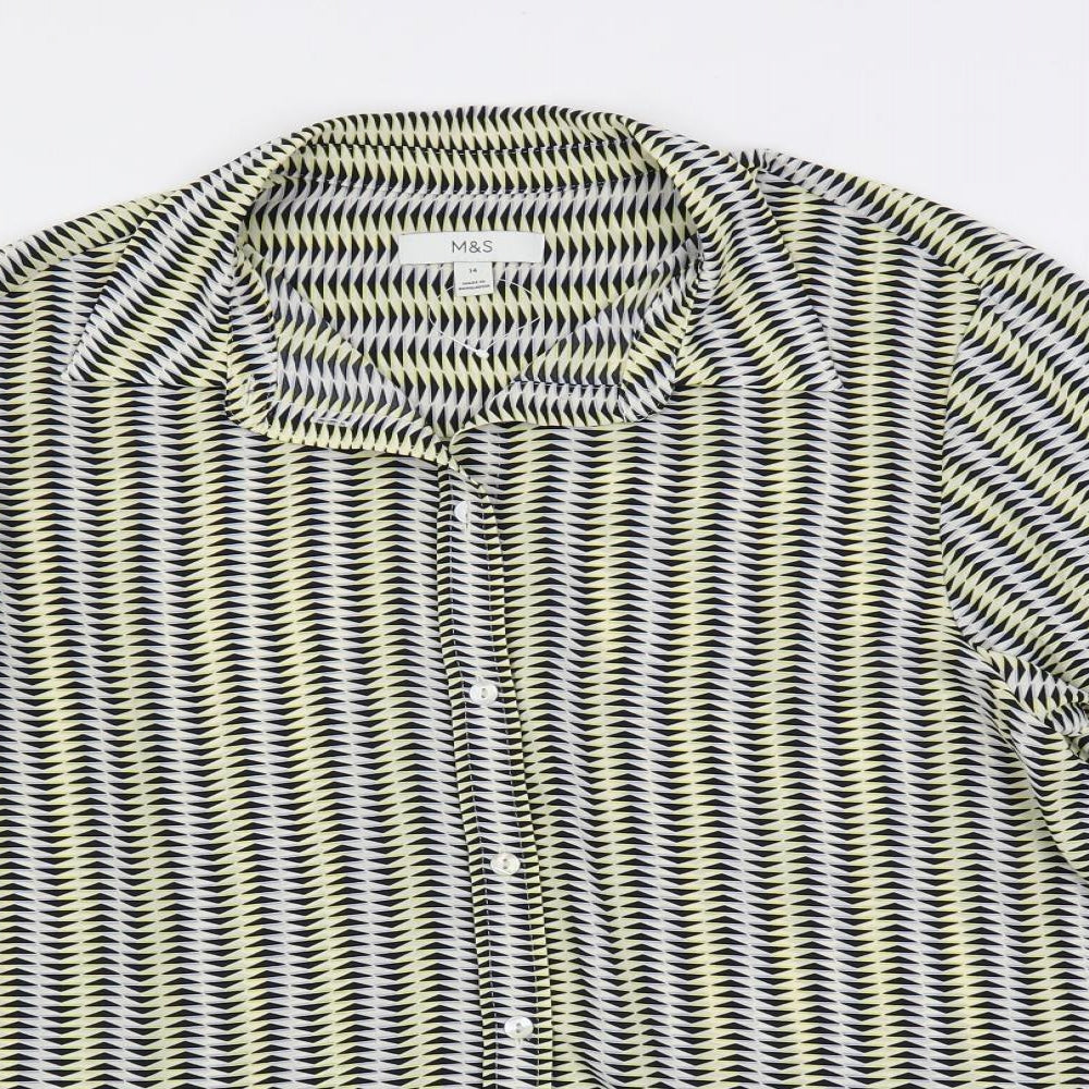Marks and Spencer Womens Multicoloured Geometric Polyester Basic Button-Up Size 14 Collared