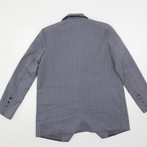 PRETTYLITTLETHING Womens Grey Striped Jacket Blazer Size 6 Button - Longline
