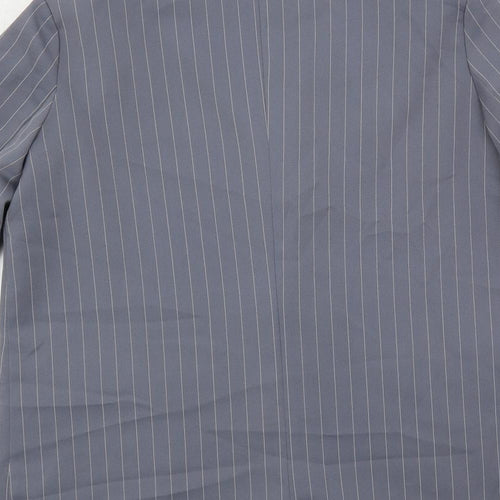PRETTYLITTLETHING Womens Grey Striped Jacket Blazer Size 6 Button - Longline