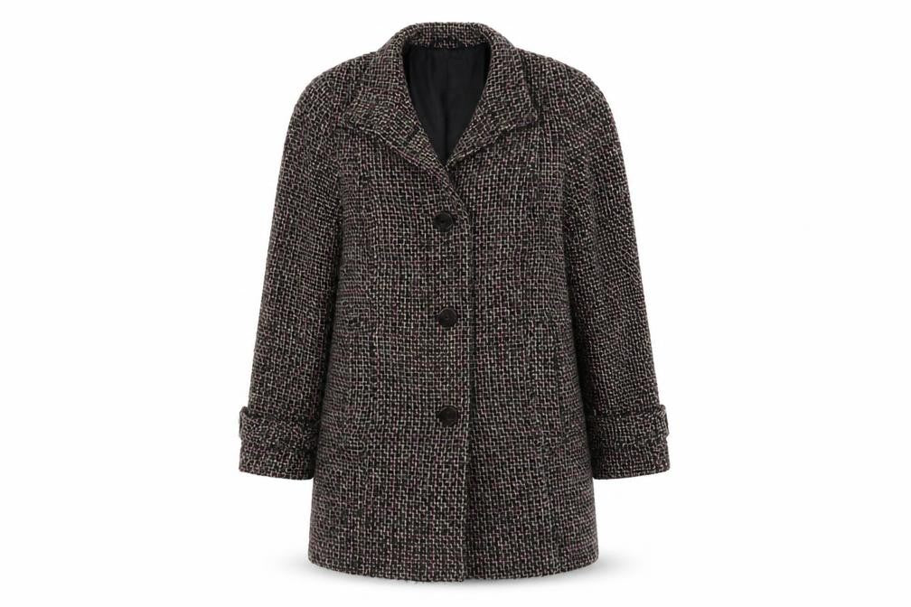 Front view of Marks & Spencer women’s multicoloured overcoat coat, size UK 10, button