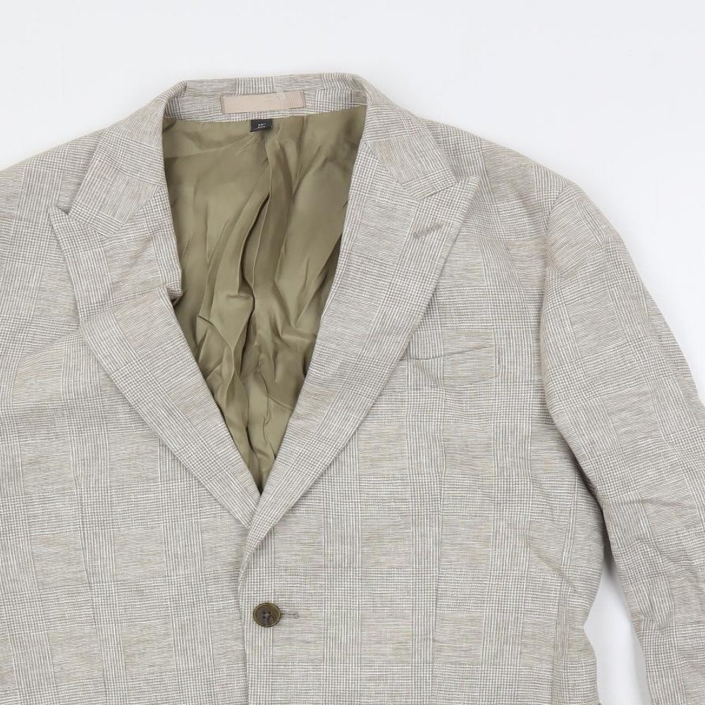 Marks and Spencer Mens Beige Plaid Linen Jacket Blazer Size 40 Regular