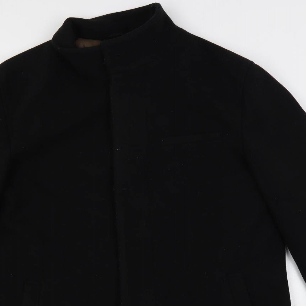 Marks and Spencer Mens Black Overcoat Coat Size L Button