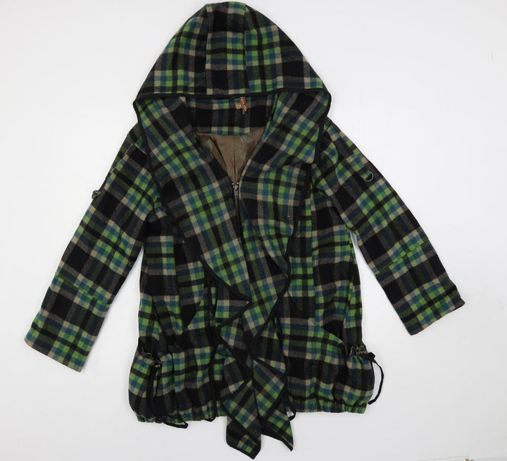 Jolie Moi Womens Green Plaid Jacket Size 10 Zip - Hooded