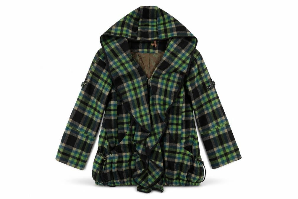 Jolie Moi Womens Green Plaid Jacket Size 10 Zip - Hooded