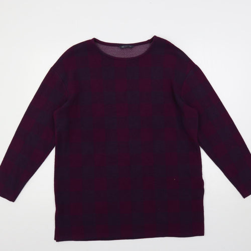 Marks and Spencer Womens Purple Check Polyester Basic Blouse Size 16 Round Neck