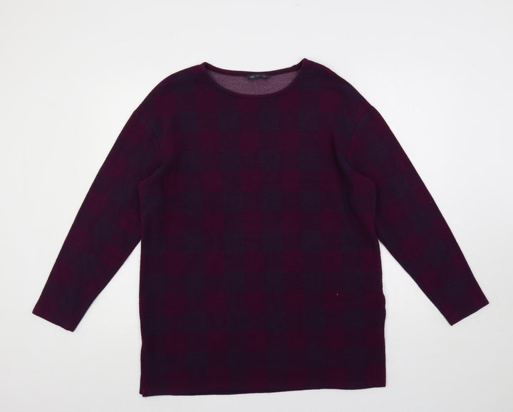 Marks and Spencer Womens Purple Check Polyester Basic Blouse Size 16 Round Neck