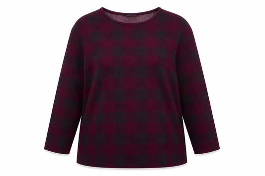 Front view of Marks & Spencer women’s purple check polyester basic blouse, size UK 16, round neck