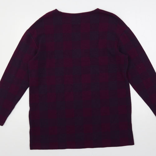 Marks and Spencer Womens Purple Check Polyester Basic Blouse Size 16 Round Neck