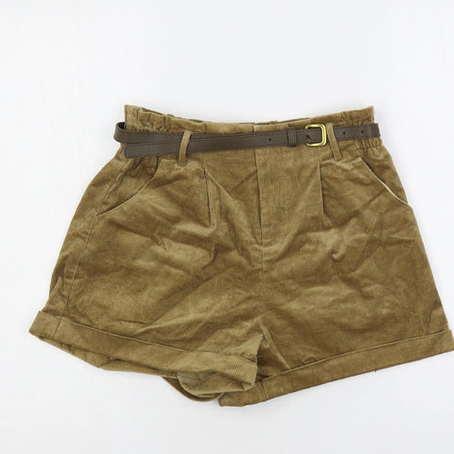 Cider Womens Brown Polyester Hot Pants Shorts Size M L3 in Regular Zip - Belted