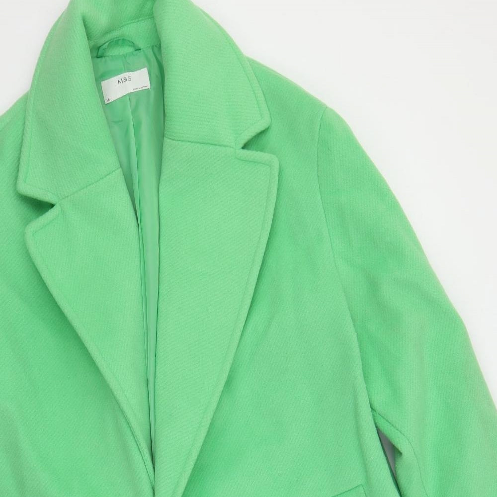 Marks and Spencer Womens Green Overcoat Coat Size 16 Button