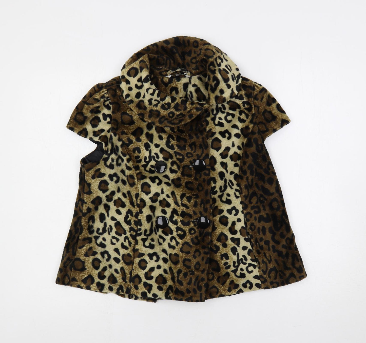 New Look Womens Brown Animal Print Jacket Size 10 Button - Leopard Print Faux Fur