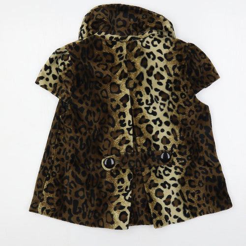 New Look Womens Brown Animal Print Jacket Size 10 Button - Leopard Print Faux Fur
