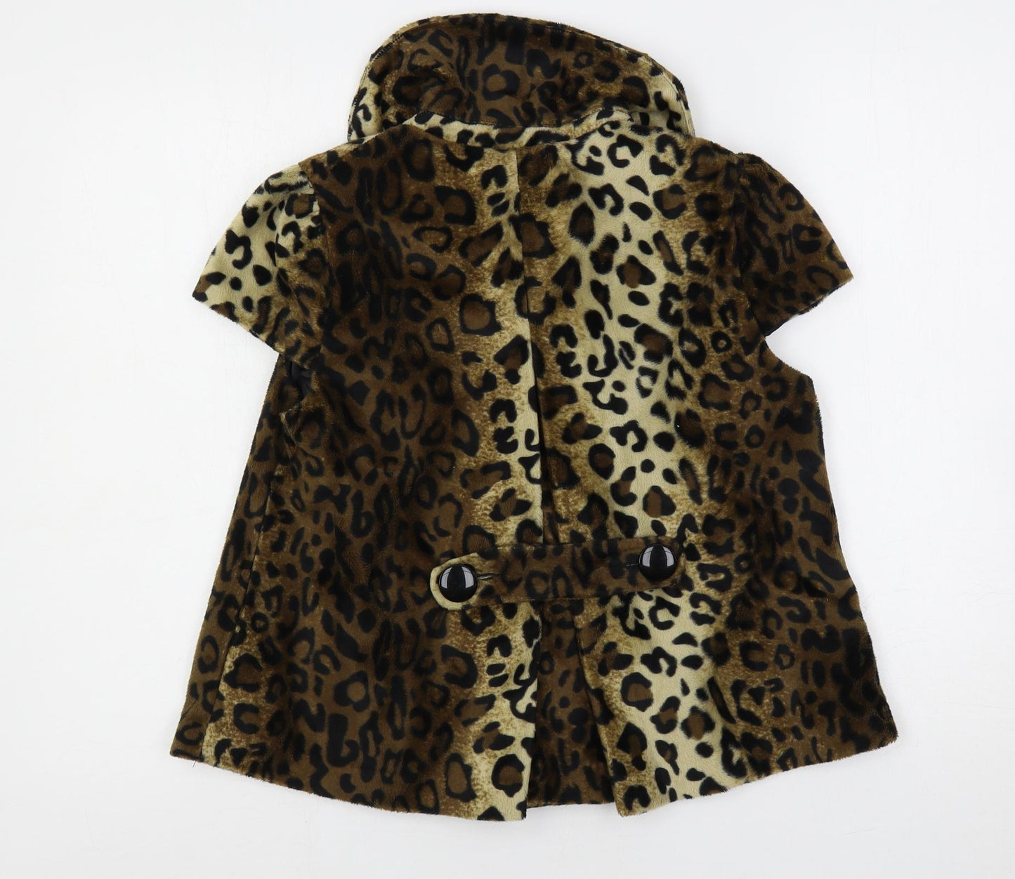 New Look Womens Brown Animal Print Jacket Size 10 Button - Leopard Print Faux Fur