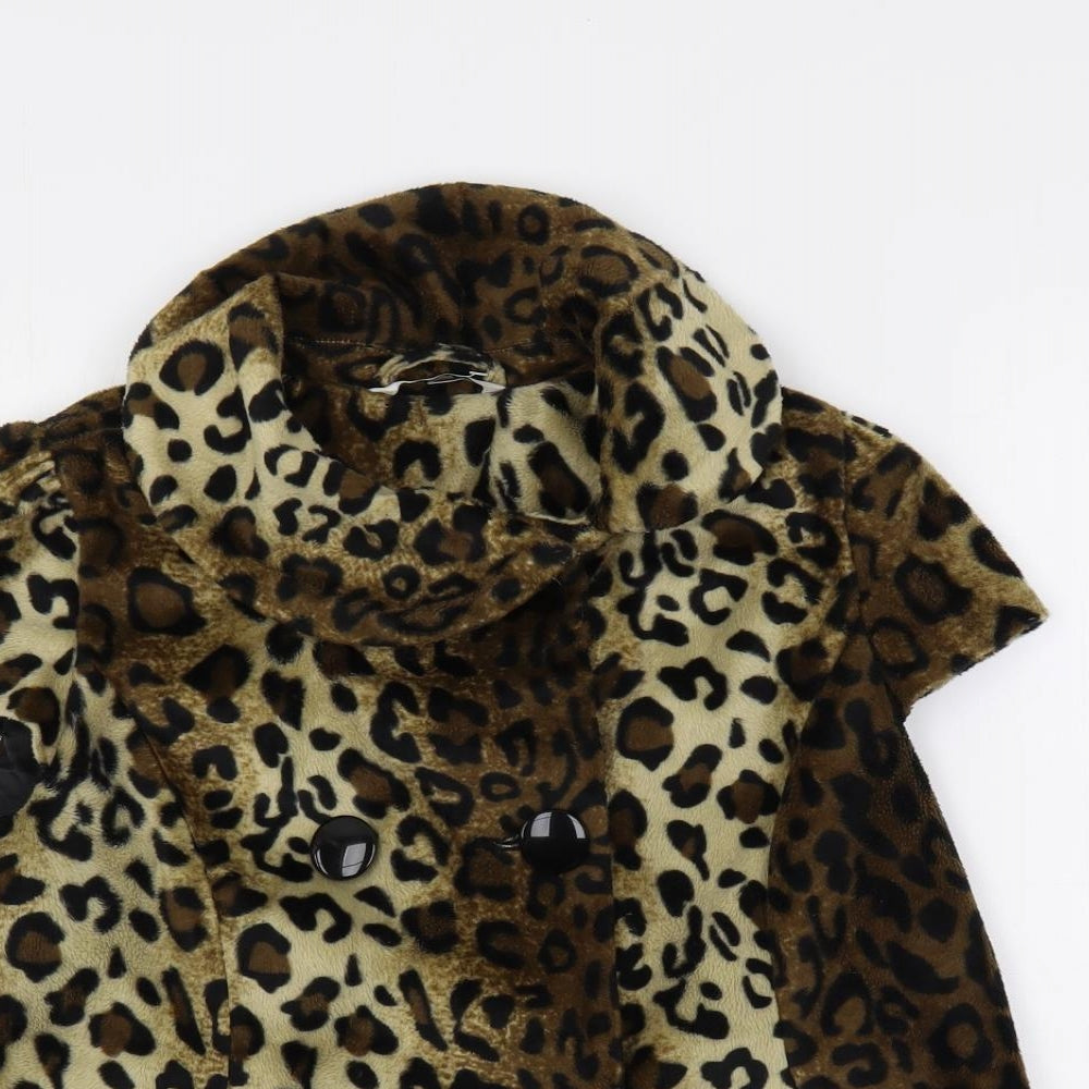 New Look Womens Brown Animal Print Jacket Size 10 Button - Leopard Print Faux Fur