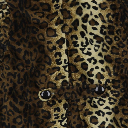 New Look Womens Brown Animal Print Jacket Size 10 Button - Leopard Print Faux Fur