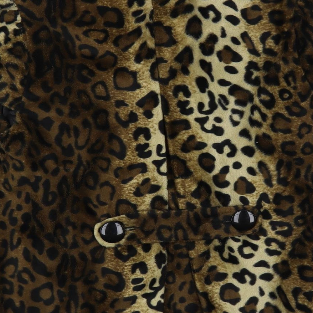 New Look Womens Brown Animal Print Jacket Size 10 Button - Leopard Print Faux Fur